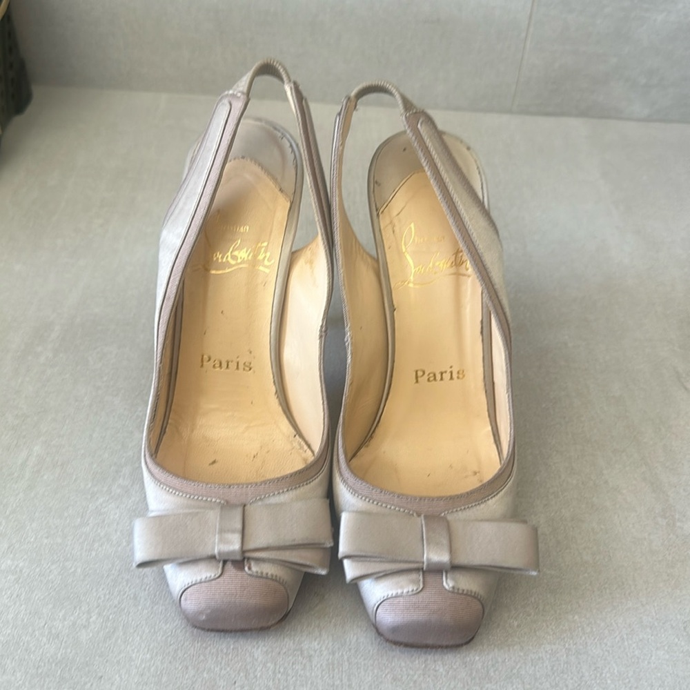 Christian Louboutin Taupe Slingback Bow Pumps
